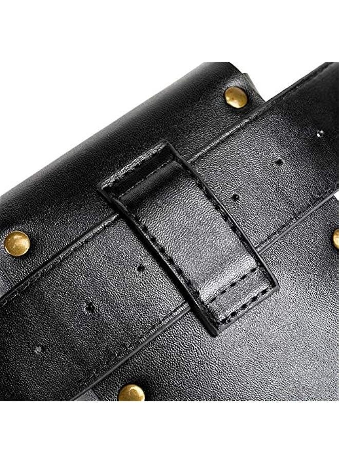 Belt Pouch Waist Bag Pack Medieval Vintage Leather Pouch Cellphone Holder Holster Carry Belt Purse Pocket Casual Hiking Festival Renaissance Faire Costume Props Travel Wallet (Black)  - Image 5