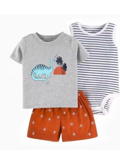 SKT Shiketro Spring and Summer Boys Climbing Clothes T-shirt Shorts Triangle Bodysuit Baby Boys Home Clothes 3-piece Set 