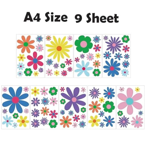 CVANU 9 Sheets of Beautiful Multicolor Flowers Wall Sticker Printed on Frosted Vinyl Self-Adhesive for Wall Decoration (8.3inchX11.7inch)_F164 - Image 4