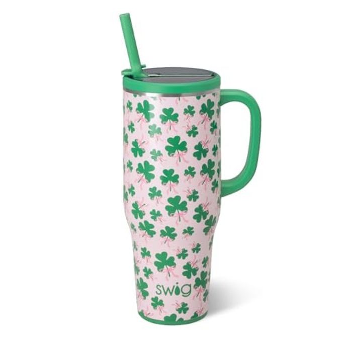 Swig Life 40oz Leak Proof Mega Mug, 40oz Leak Proof Tumbler with Handle and Straw, Extra Large Insulated Tumblers, Cup Holder Friendly Travel Mug, Reusable Leakproof Water Bottle (Clover Crush) - Image 4