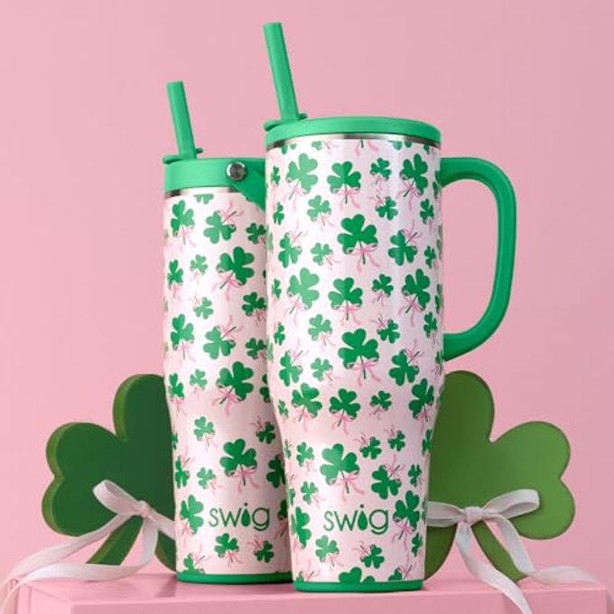 Swig Life 40oz Leak Proof Mega Mug, 40oz Leak Proof Tumbler with Handle and Straw, Extra Large Insulated Tumblers, Cup Holder Friendly Travel Mug, Reusable Leakproof Water Bottle (Clover Crush) - Image 3