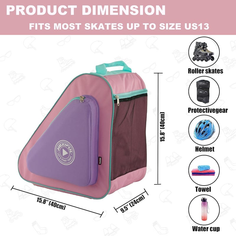 HEXIFUL Skate Bag for Ice, Inline, Roller & Quad Skates - Violet-Pink/Mint - Image 4