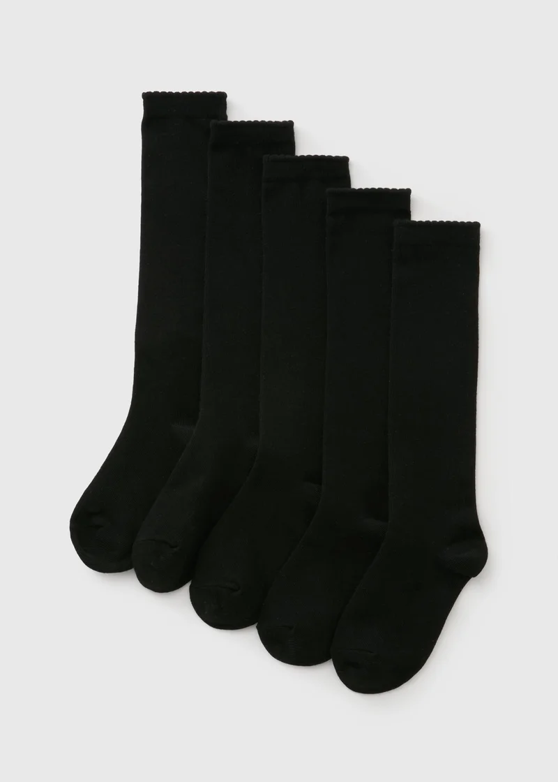 Matalan 5 Pack Girls Black Knee Length Socks