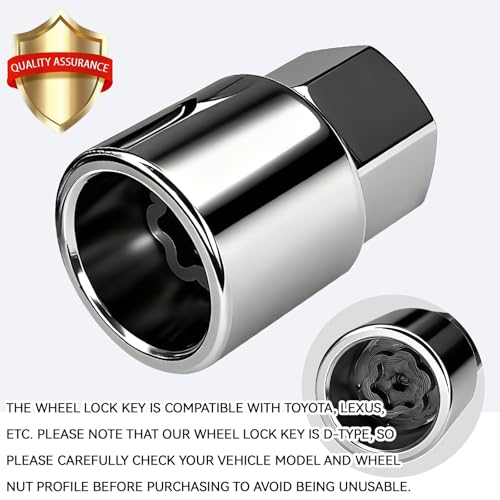 Eponcia Wheel Lock Key Lug Nut Key Locking Lug Nut Removal Tool for Toyota Lexus Tacoma Senna, Security Nuts Socket Wrench Anti-Theft D-Wheel Locking Nuts Socket Adapter Installation & Removal (Silver - Image 3