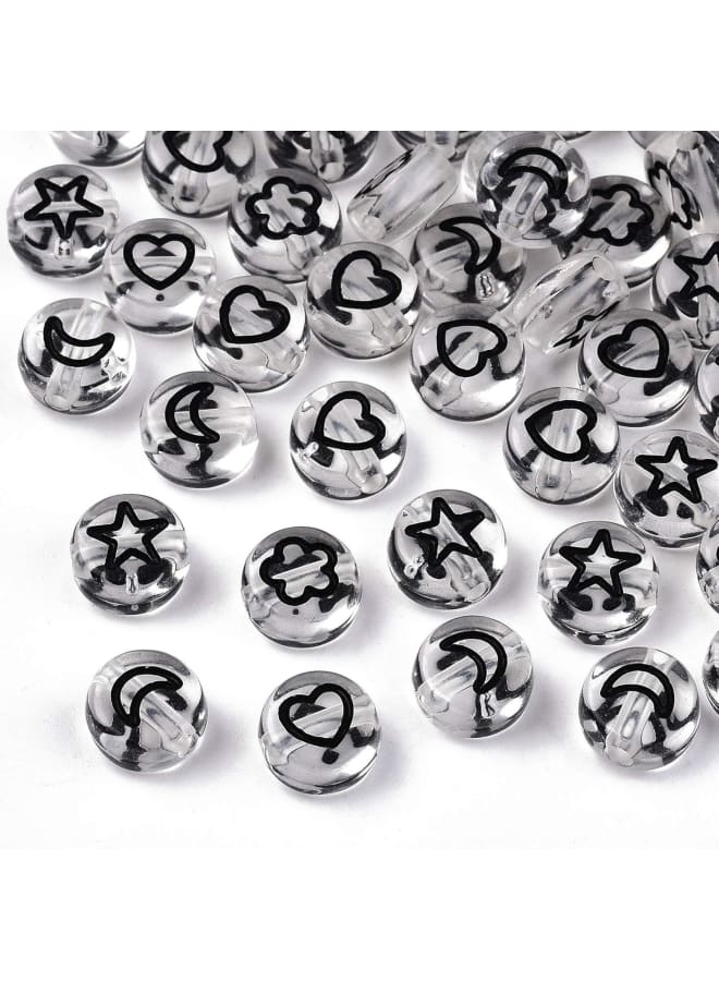 200Pcs Transparent Flat Round Acrylic Beads 7x4mm Clear Moon Heart Flower Star Beads for DIY Necklace Bracelet Jewelry Making - Image 1