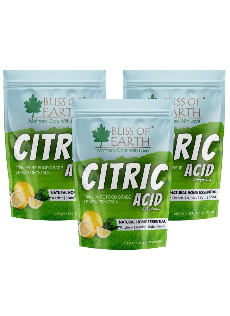 BLISS OF EARTH Bliss of Earth  3x453GM Anhydrous Citric Acid Powder For Food Bath Bombs Cleaning & Preserving  - Image 1