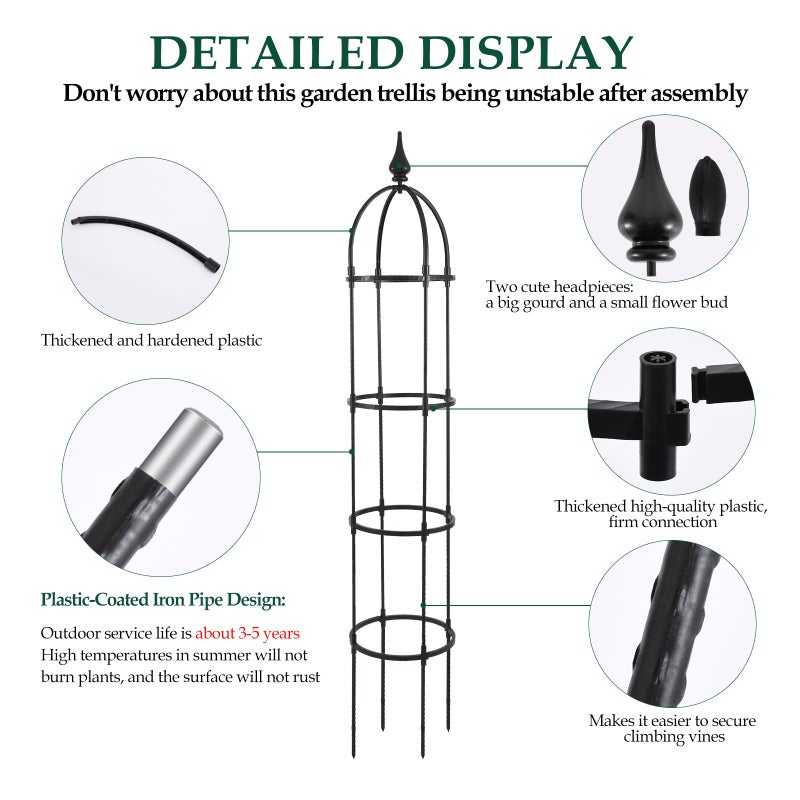 WellSign Obelisk Trellis for Climbing Plants Outdoor 6.6ft, Garden Tower Trellis for Potted Plants Indoor with Twist Tie, Clips and Butterflies Rustproof Coated Metal Support for Vines Rose 2Pack - Image 2