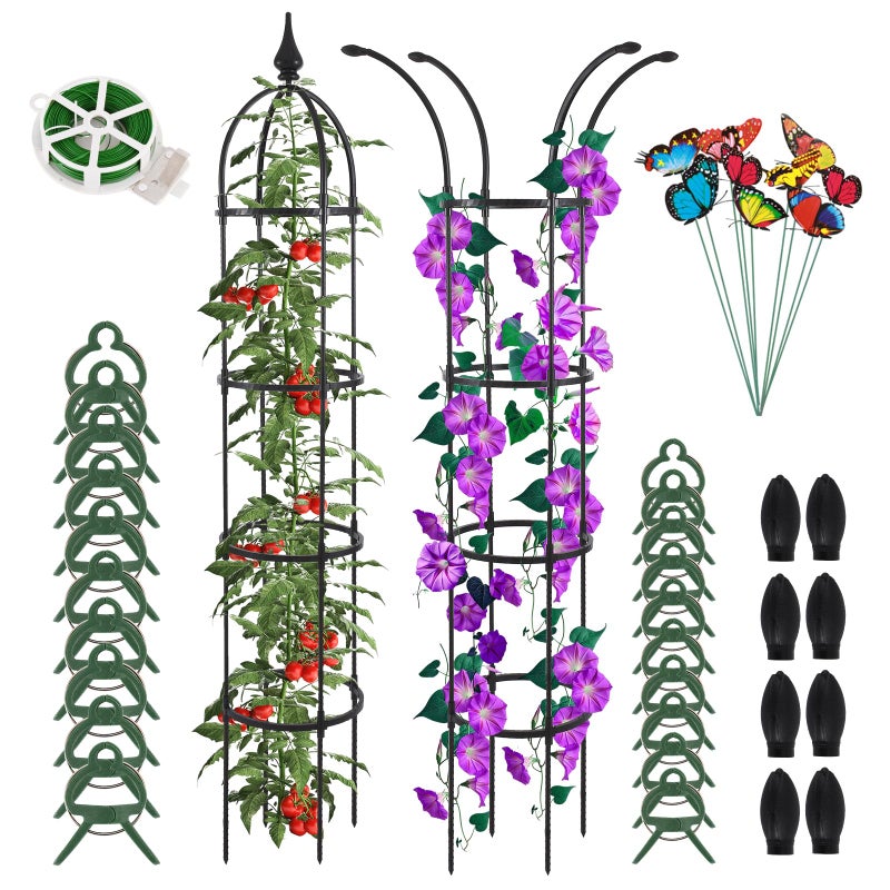 WellSign Obelisk Trellis for Climbing Plants Outdoor 6.6ft, Garden Tower Trellis for Potted Plants Indoor with Twist Tie, Clips and Butterflies Rustproof Coated Metal Support for Vines Rose 2Pack - Image 1