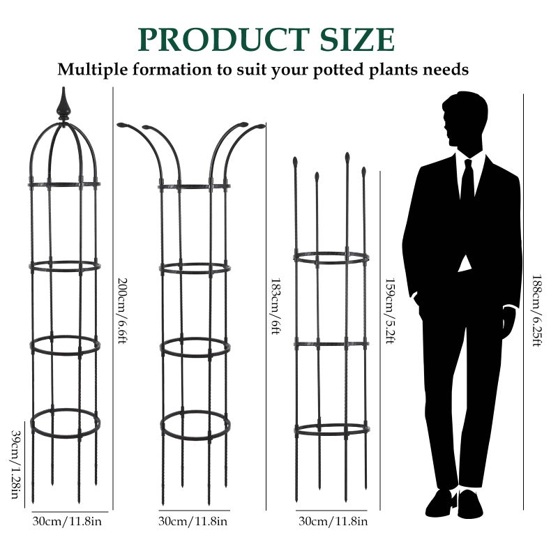 WellSign Obelisk Trellis for Climbing Plants Outdoor 6.6ft, Garden Tower Trellis for Potted Plants Indoor with Twist Tie, Clips and Butterflies Rustproof Coated Metal Support for Vines Rose 2Pack - Image 4