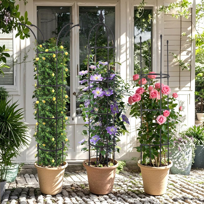 WellSign Obelisk Trellis for Climbing Plants Outdoor 6.6ft, Garden Tower Trellis for Potted Plants Indoor with Twist Tie, Clips and Butterflies Rustproof Coated Metal Support for Vines Rose 2Pack - Image 3