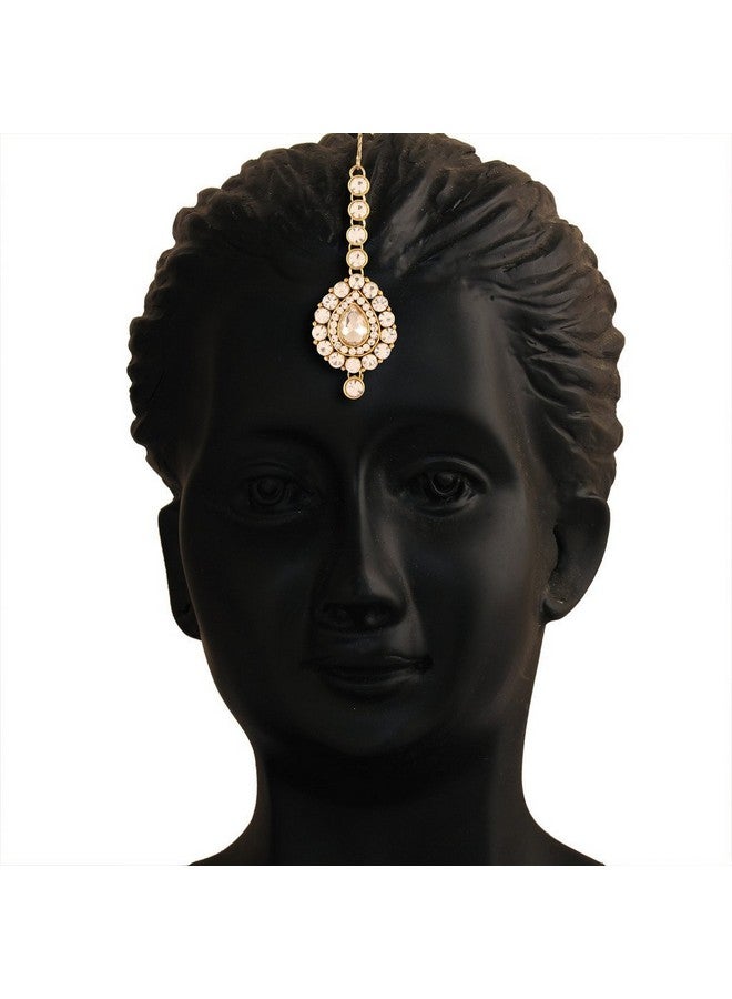 I Jewels Traditional Gold Plated Maang Tikka for Women T007W (White) - Image 2