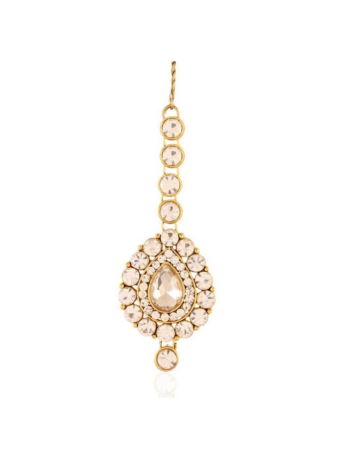 I Jewels Traditional Gold Plated Maang Tikka for Women T007W (White) - Image 1