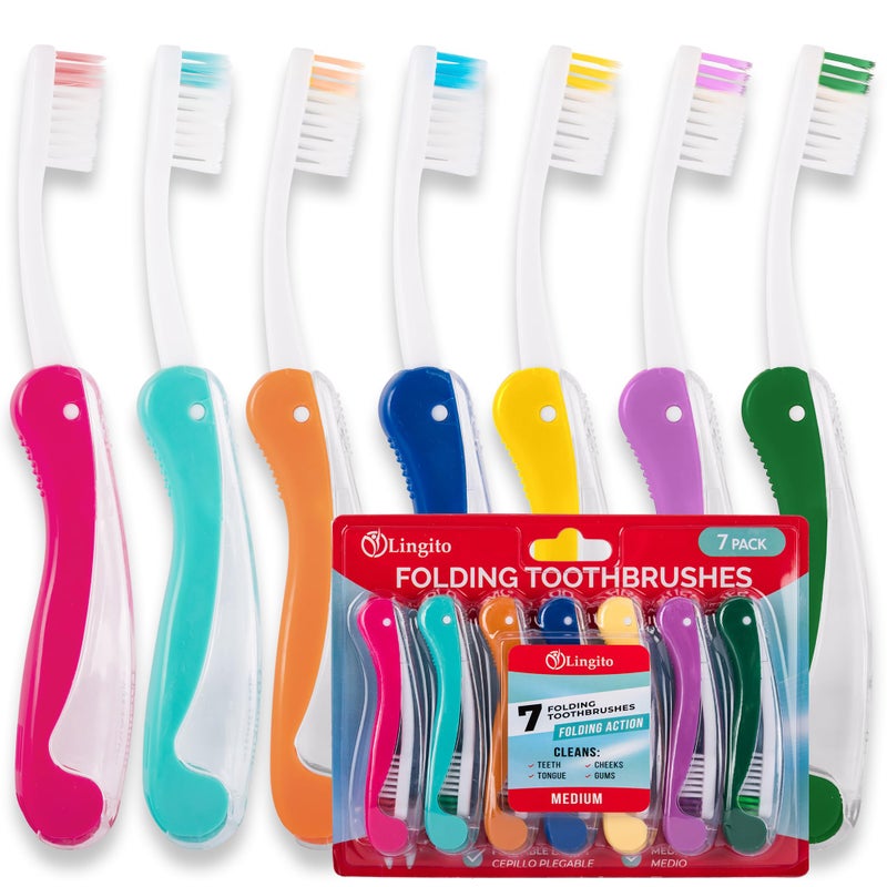 Lingito Travel Toothbrushes - Mini Toothbrush with Cover, Camping Toothbrush Kit (7 Pack Medium) - Image 1