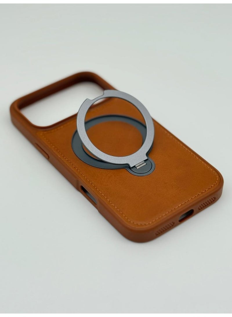 general Luxury Faux Leather MagSafe Phone Case with Magnetic Ring Stand - iPhone 17 series Cover for Hands-Free Viewing & Secure Grip - Image 2