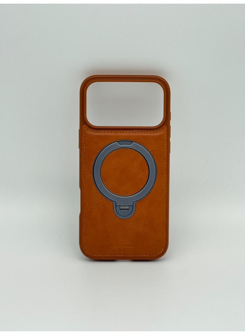 general Luxury Faux Leather MagSafe Phone Case with Magnetic Ring Stand - iPhone 17 series Cover for Hands-Free Viewing & Secure Grip - Image 1