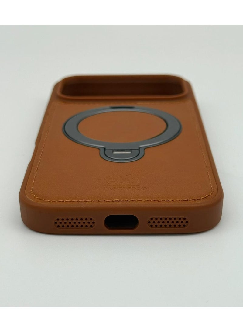 general Luxury Faux Leather MagSafe Phone Case with Magnetic Ring Stand - iPhone 17 series Cover for Hands-Free Viewing & Secure Grip - Image 4