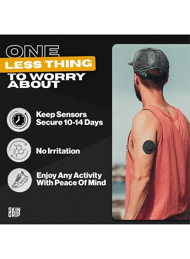 SKIN GRIP Adhesive Patches for Freestyle Libre 2 CGM – Waterproof & Sweatproof Adhesive for 10-14 Days, Pre-Cut Adhesive Medical Tape, Sensor Cover – 20 Pack, Black - Image 3