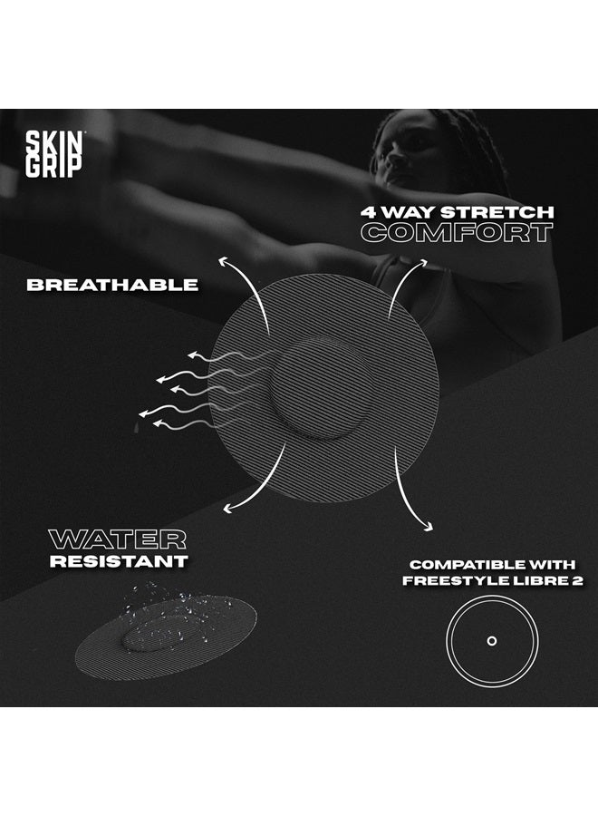 SKIN GRIP Adhesive Patches for Freestyle Libre 2 CGM – Waterproof & Sweatproof Adhesive for 10-14 Days, Pre-Cut Adhesive Medical Tape, Sensor Cover – 20 Pack, Black - Image 2