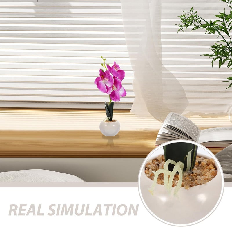 STOBAZA Small Purple Phalaenopsis Artificial Plant Bonsai, Lifelike Faux Orchid in Pot for Desktop Decoration, Fake Flower Ornament for Home and Office - Image 2