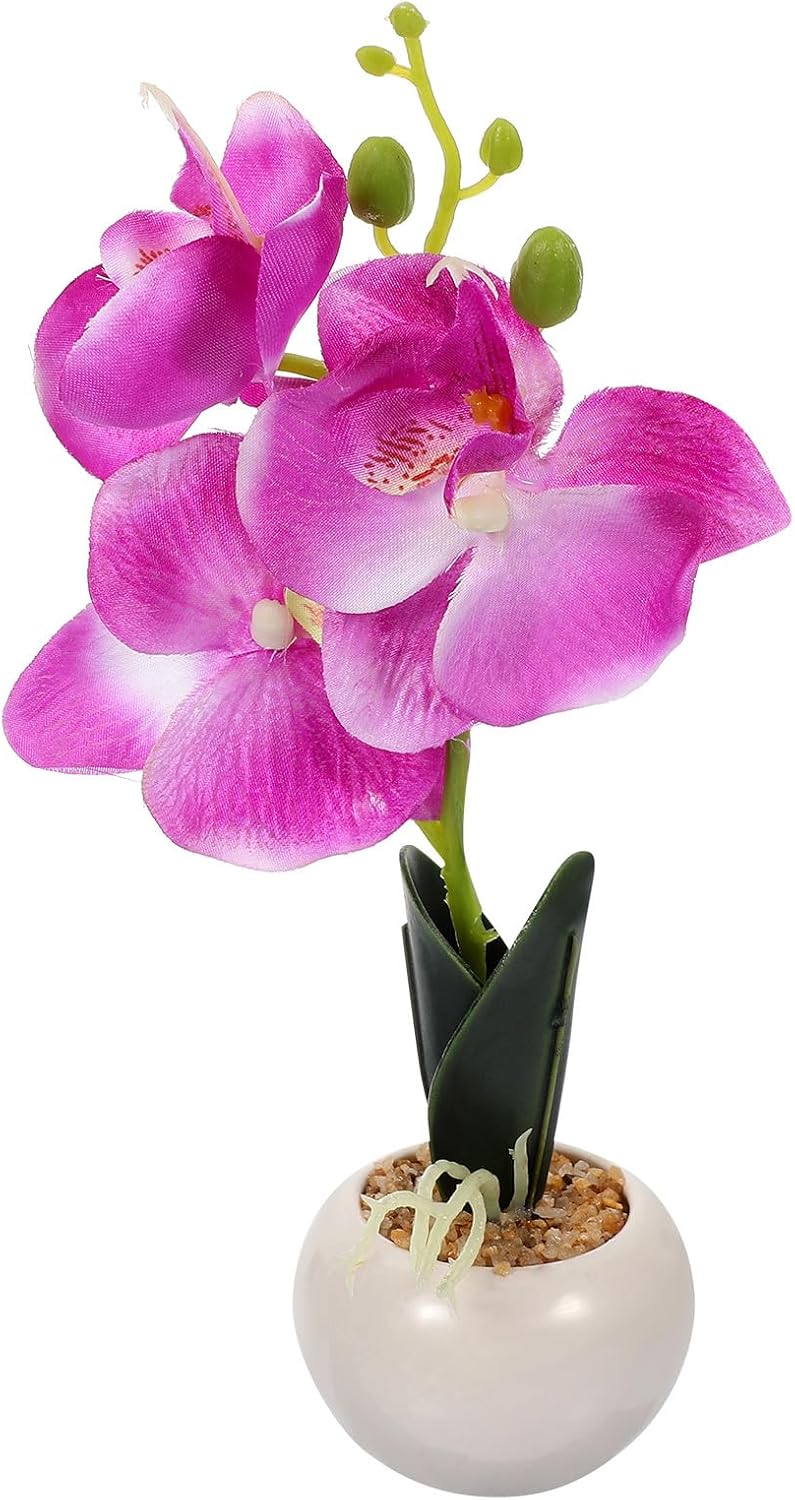 STOBAZA Small Purple Phalaenopsis Artificial Plant Bonsai, Lifelike Faux Orchid in Pot for Desktop Decoration, Fake Flower Ornament for Home and Office - Image 1