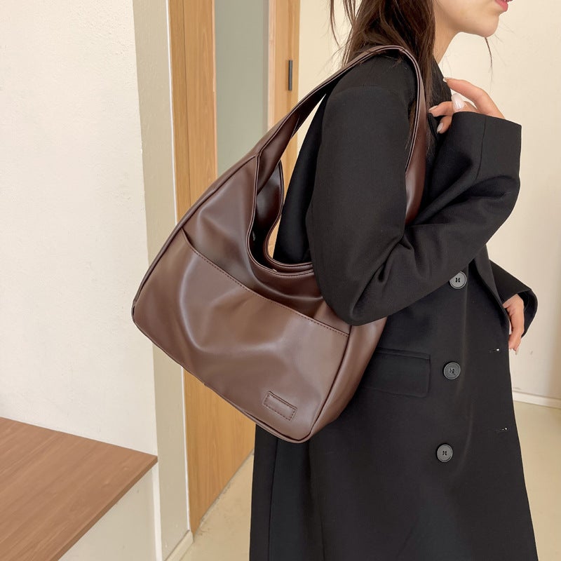 Soft Leather Tote Bag Large Capacity Bucket Bag Retro Casual All-Match Commuter Shoulder Underarm Bag - Image 3