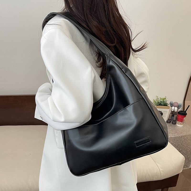 Soft Leather Tote Bag Large Capacity Bucket Bag Retro Casual All-Match Commuter Shoulder Underarm Bag - Image 2