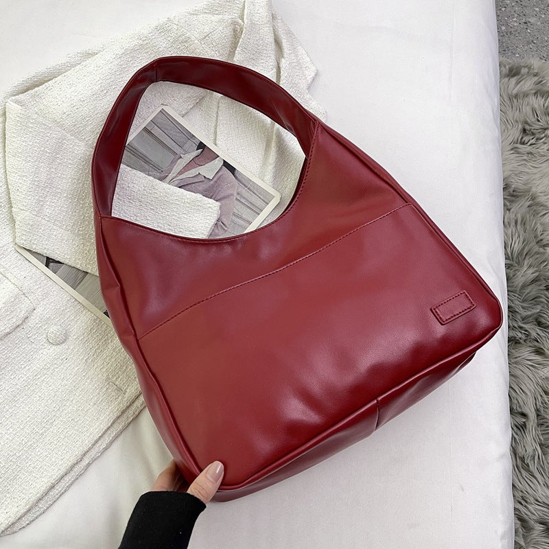 Soft Leather Tote Bag Large Capacity Bucket Bag Retro Casual All-Match Commuter Shoulder Underarm Bag - Image 4