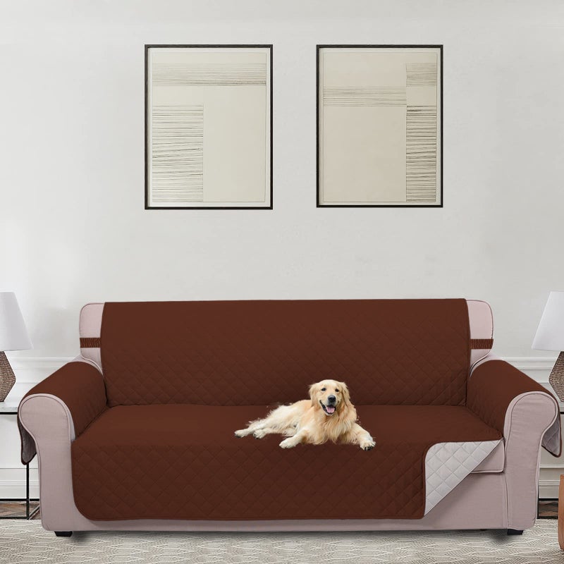 U-NICE HOME UNICE HOME Reversible Sofa Cover Couch Cover for Dogs with Elastic Straps Water Resistant Furniture Protector for Pets Couch Cover for 3 Cushion Couch Sofa BrownBeige 