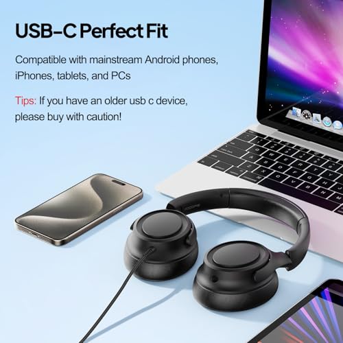 ADOOPE Wired Over-Ear Headphones with USB C Connector, Hi-Fi Stereo Sound, Noise-Isolating Ear Cups, Comfortable Fit for USB C Devices (No Bag, Black) - Image 4