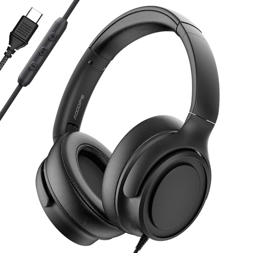 ADOOPE Wired Over-Ear Headphones with USB C Connector, Hi-Fi Stereo Sound, Noise-Isolating Ear Cups, Comfortable Fit for USB C Devices (No Bag, Black) - Image 1
