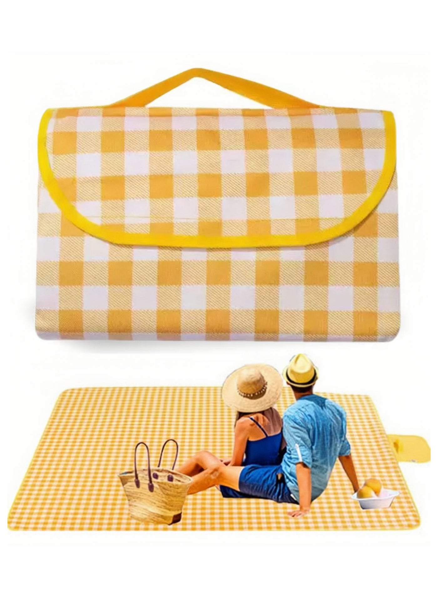 Large Outdoor Foldable Picnic Blanket Waterproof Beach Mat Waterproof Picnic Blanket Portable Picnic Mat Portable For Outdoor Camping Family Outdoor Park Garden, Yellow/White,(200 x 200cm)