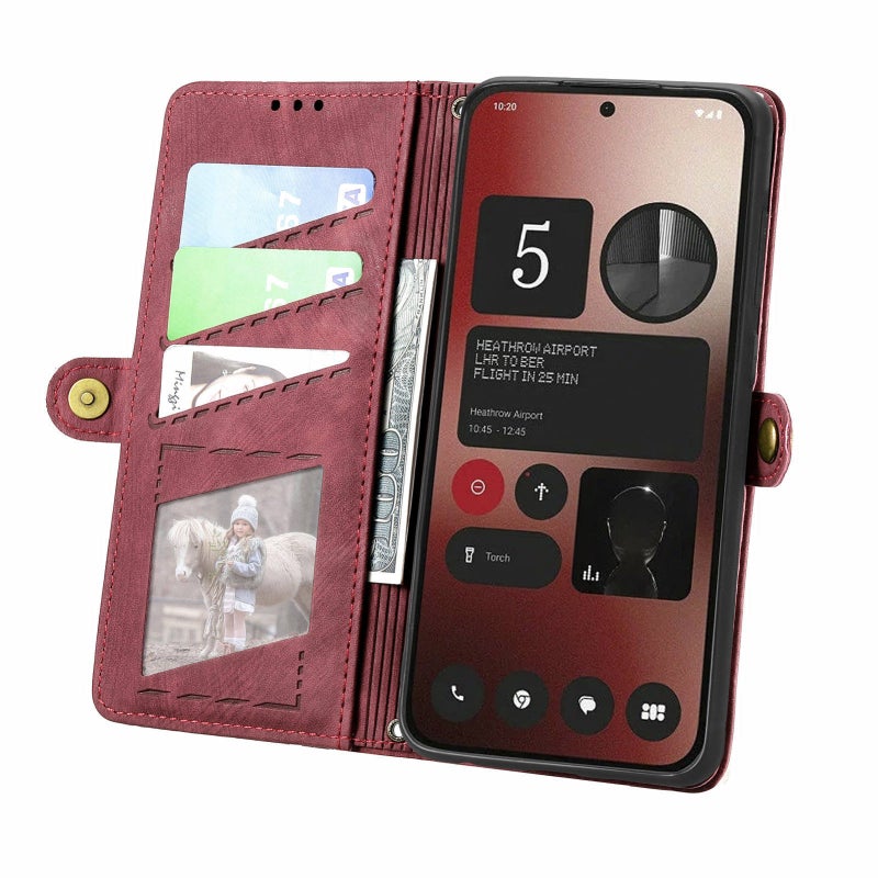HuHa Case Cover For Nothing Phone 2a Geometric Zipper Wallet Side Buckle Leather Phone Case(Red) - Image 3