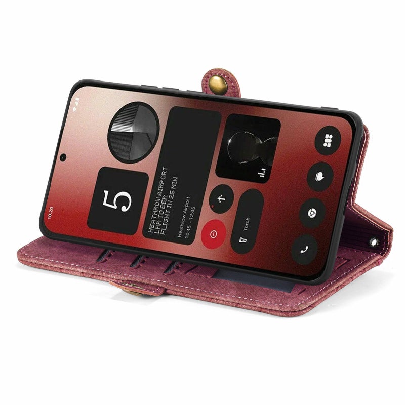 HuHa Case Cover For Nothing Phone 2a Geometric Zipper Wallet Side Buckle Leather Phone Case(Red) - Image 4