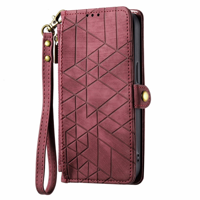 HuHa Case Cover For Nothing Phone 2a Geometric Zipper Wallet Side Buckle Leather Phone Case(Red) - Image 2