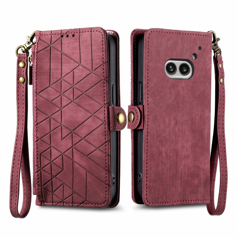 HuHa Case Cover For Nothing Phone 2a Geometric Zipper Wallet Side Buckle Leather Phone Case(Red) - Image 1