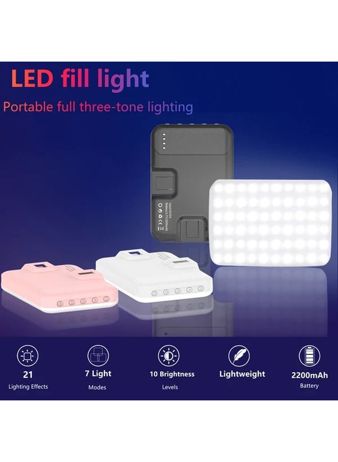 ضوء سيلفي قوس قزح أسود قابل للشحن عبر USB 2200 مللي أمبير مع 3 أوضاع إضاءة LED للهواتف والكاميرات وأجهزة اللابتوب - Image 1