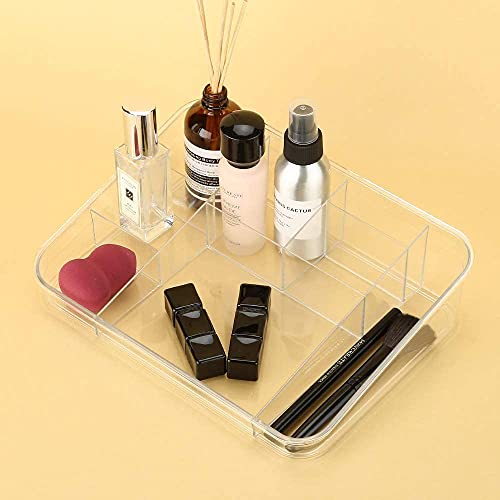 INKULTURE Makeup Organizer Tray Cosmetic Display Case Brush Holder Storage Box for Vanity Countertop Bathroom Drawers, 8 Compartments, Crystal Clear Acrylic, 01 Pcs - Image 4