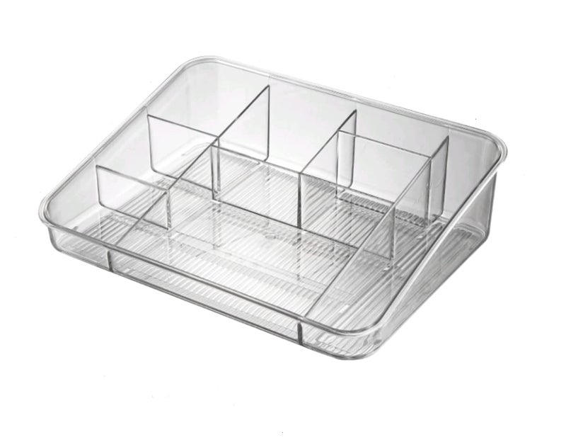INKULTURE Makeup Organizer Tray Cosmetic Display Case Brush Holder Storage Box for Vanity Countertop Bathroom Drawers, 8 Compartments, Crystal Clear Acrylic, 01 Pcs - Image 1