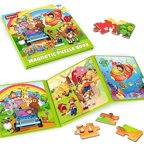 SYNARRY Magnetic Puzzles for Kids Ages 35 20 Pieces Toddler Animal Puzzles for Kids Ages 46 Easter Basket Stuffers Gifts for Kids Car Airplane Road Trip Activities Magnet Games Toy for Boys Girls - Image 1