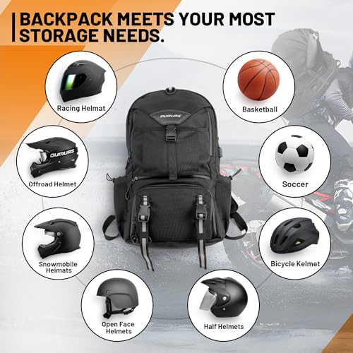 Oumurs Motorcycle Backpack 50L, Waterproof 1680D Oxford Fabric, Expandable, Motorbike Helmet Bag, Reflective, Helmet Strap, USB, Large Capacity, Laptop Rucksack, Long Distance Travel Backpack, Black - Image 3