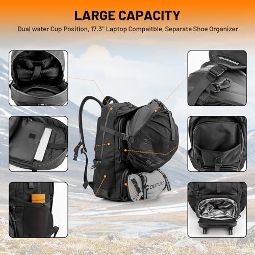 Oumurs Motorcycle Backpack 50L, Waterproof 1680D Oxford Fabric, Expandable, Motorbike Helmet Bag, Reflective, Helmet Strap, USB, Large Capacity, Laptop Rucksack, Long Distance Travel Backpack, Black - Image 5