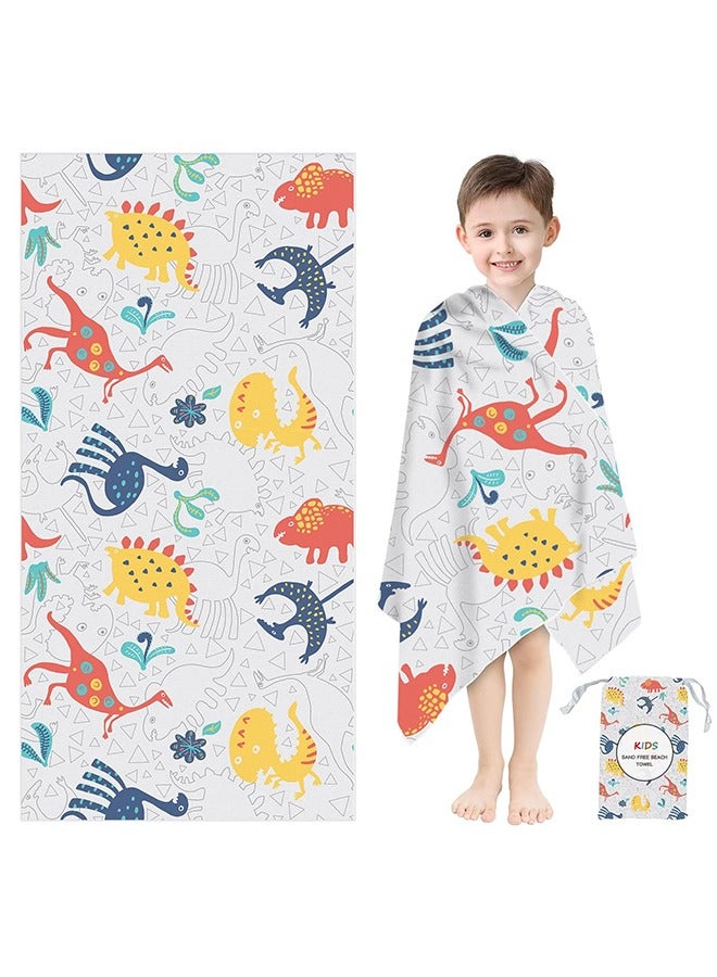 الوجبة منشفة شاطئ سباحة للأطفال، 150*75 سم، منشفة شاطئ فائقة الامتصاص وسريعة الجفاف من الألياف الدقيقة مع حقيبة، منشفة شاطئ بنقشة ديناصور للسفر والتخييم والعطلات - Image 1