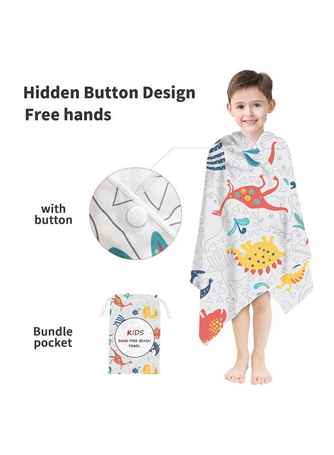 الوجبة منشفة شاطئ سباحة للأطفال، 150*75 سم، منشفة شاطئ فائقة الامتصاص وسريعة الجفاف من الألياف الدقيقة مع حقيبة، منشفة شاطئ بنقشة ديناصور للسفر والتخييم والعطلات - Image 3