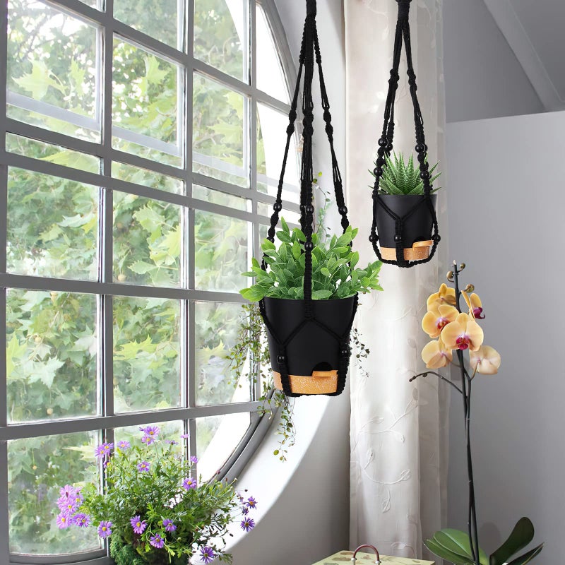 GARDIFE Hanging Planters for Indoor Plants,5Pcs Hanging Basket for Indoor Boho Home Decor,Macrame Plant Hanger,35 Inches,29Inch,23Inch, Ivory,Self Watering Planters, 7/6.5/6/5.5/5 Inch,Black&Black - Image 2