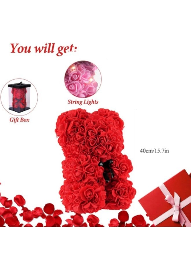 GGEROU Valentine's Day Gift Box, Preserved Rose Moss Bear Gifts for Girlfriend, Mom, Wife, Daughter, Mothers Day Birthday Anniversary for Women, Red Rose Bear - Image 4