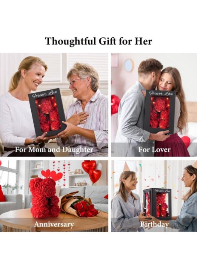 GGEROU Valentine's Day Gift Box, Preserved Rose Moss Bear Gifts for Girlfriend, Mom, Wife, Daughter, Mothers Day Birthday Anniversary for Women, Red Rose Bear - Image 3