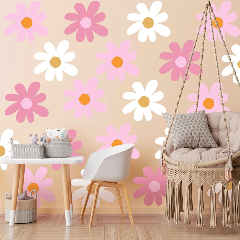 TaoBary 12 Sheets Daisy Wall Decal Flower Wall Sticker Cute Daisy Sticker Pink White Flower Decal Peel and Stick Floral Wallpaper for Nursery Bedroom Home DecorClassic ColorDelicate Style - Image 3