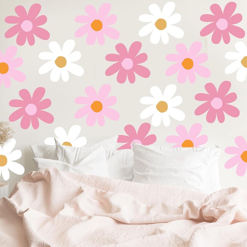 TaoBary 12 Sheets Daisy Wall Decal Flower Wall Sticker Cute Daisy Sticker Pink White Flower Decal Peel and Stick Floral Wallpaper for Nursery Bedroom Home DecorClassic ColorDelicate Style - Image 5