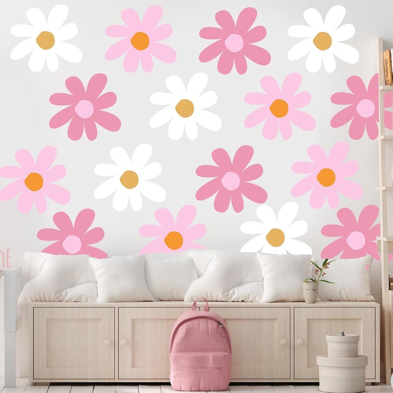 TaoBary 12 Sheets Daisy Wall Decal Flower Wall Sticker Cute Daisy Sticker Pink White Flower Decal Peel and Stick Floral Wallpaper for Nursery Bedroom Home DecorClassic ColorDelicate Style - Image 4