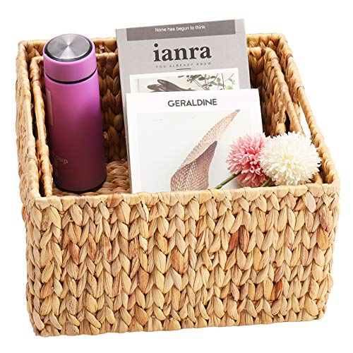 HOONEX Water Hyacinth Storage Baskets for Organizing, Decorative Wicker Baskets with Carrying Handles, Set of 2, Natural - Image 5